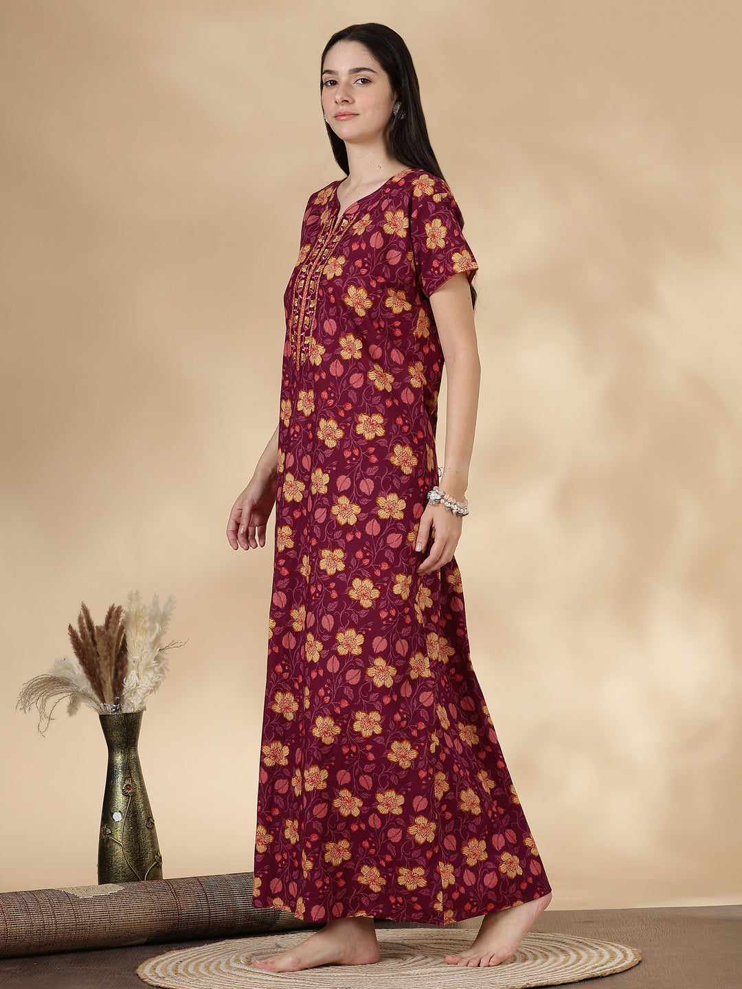 Floral print good quality pure cotton nighty for women