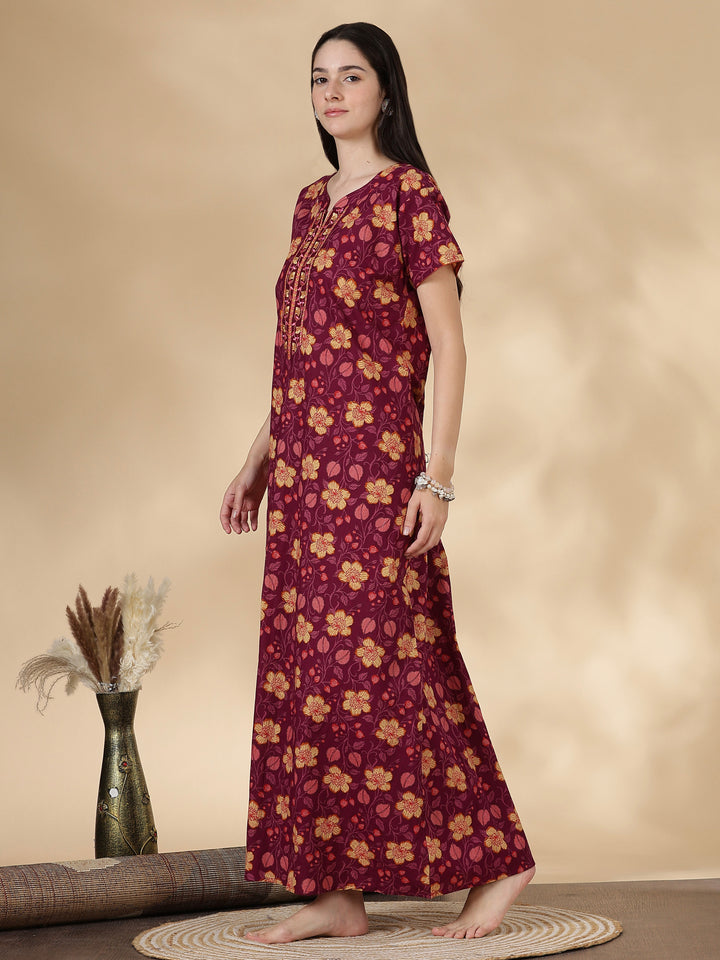 Floral print good quality pure cotton nighty for women