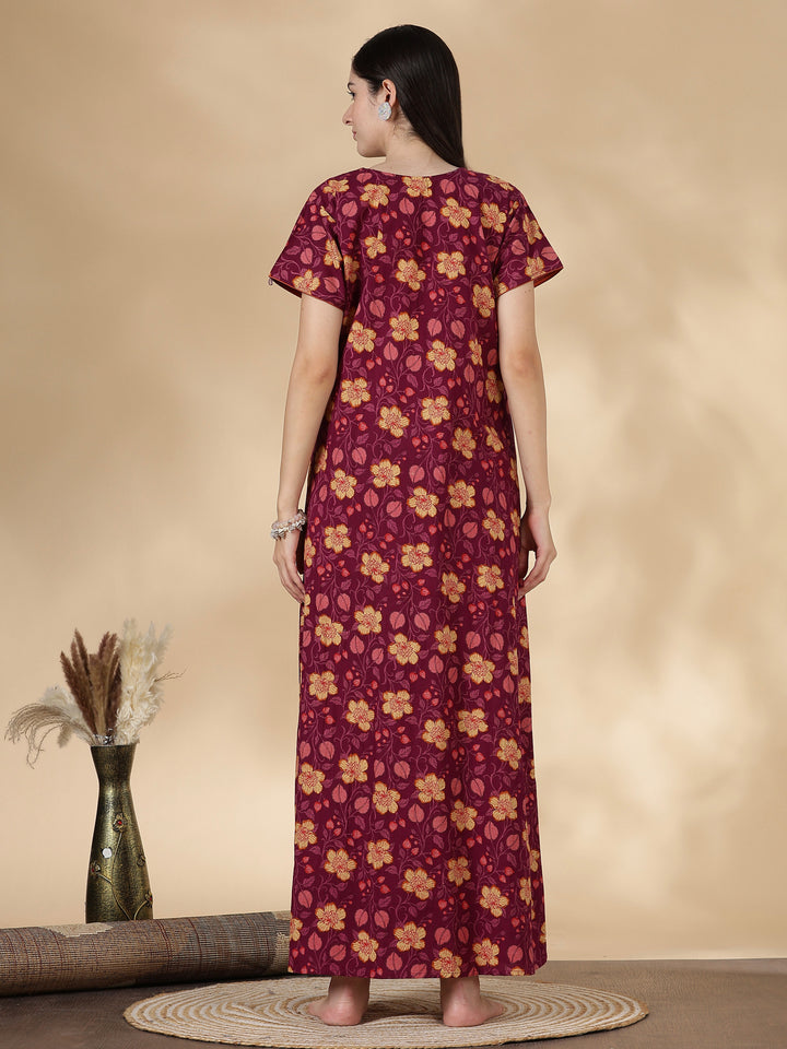 Floral print good quality pure cotton nighty for women