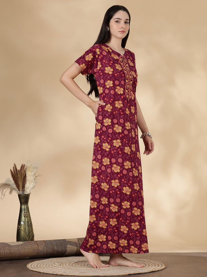 Floral print good quality pure cotton nighty for women