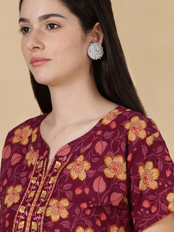 Floral print good quality pure cotton nighty for women
