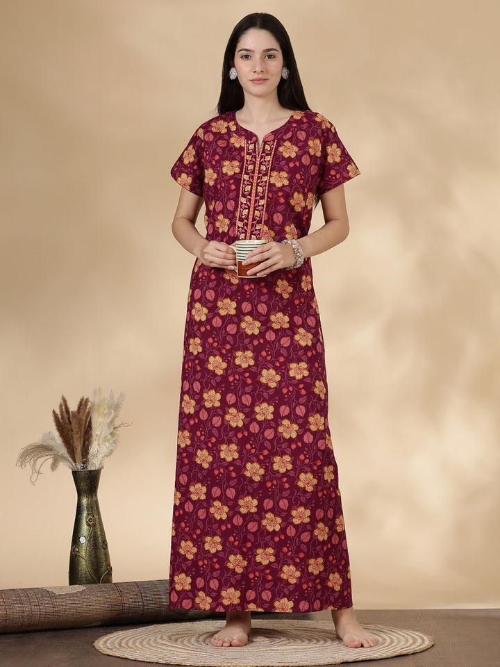 Floral print good quality pure cotton nighty for women