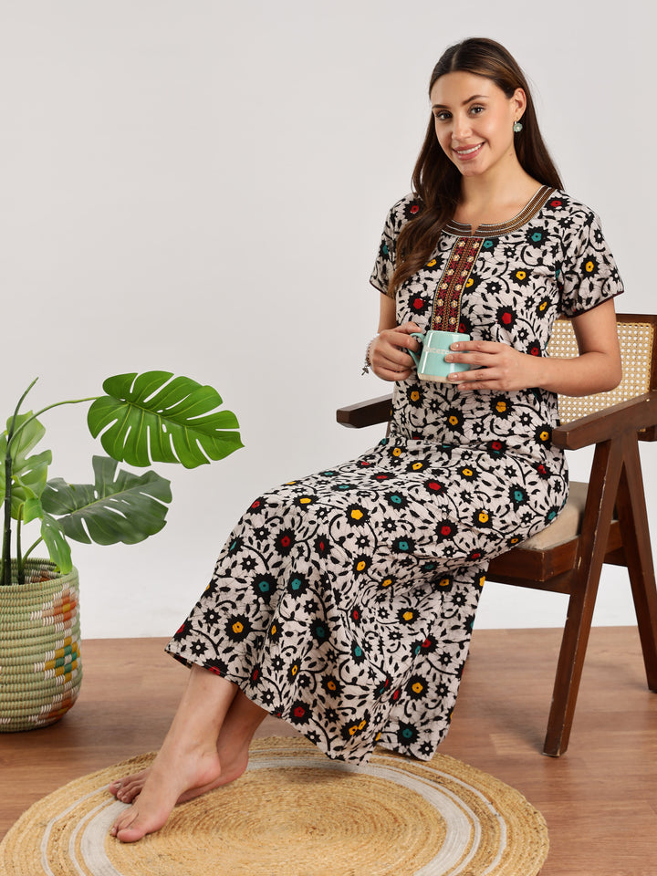 Flower Print Pure Cotton Nighty for Women