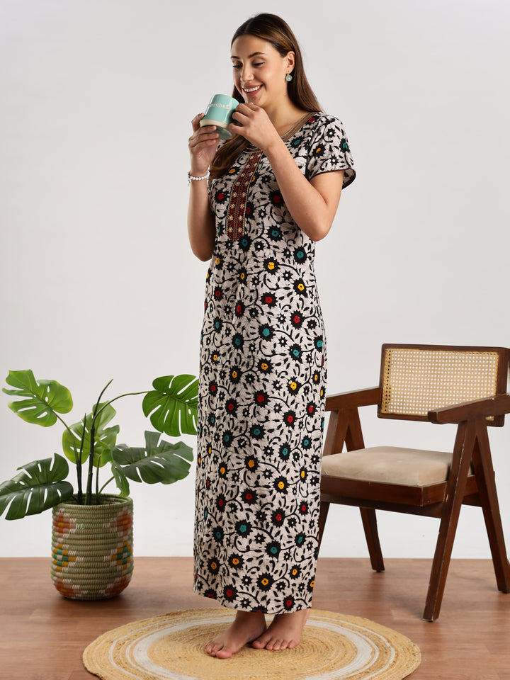 Flower Print Pure Cotton Nighty for Women