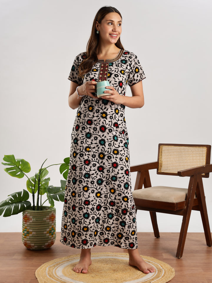 Flower Print Pure Cotton Nighty for Women