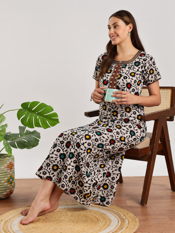 Flower Print Pure Cotton Nighty for Women