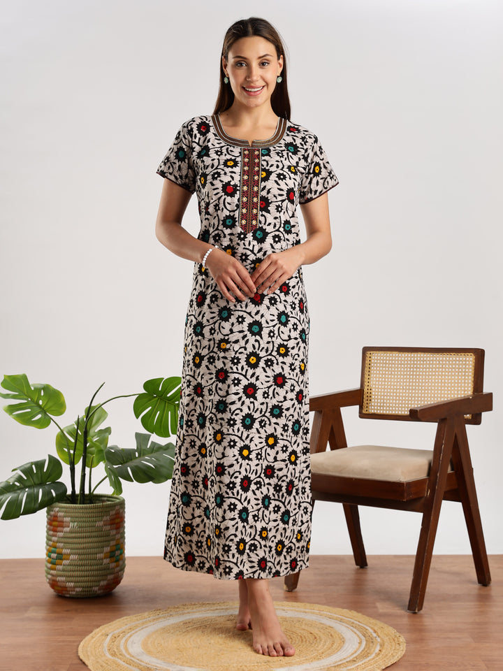 Flower Print Pure Cotton Nighty for Women