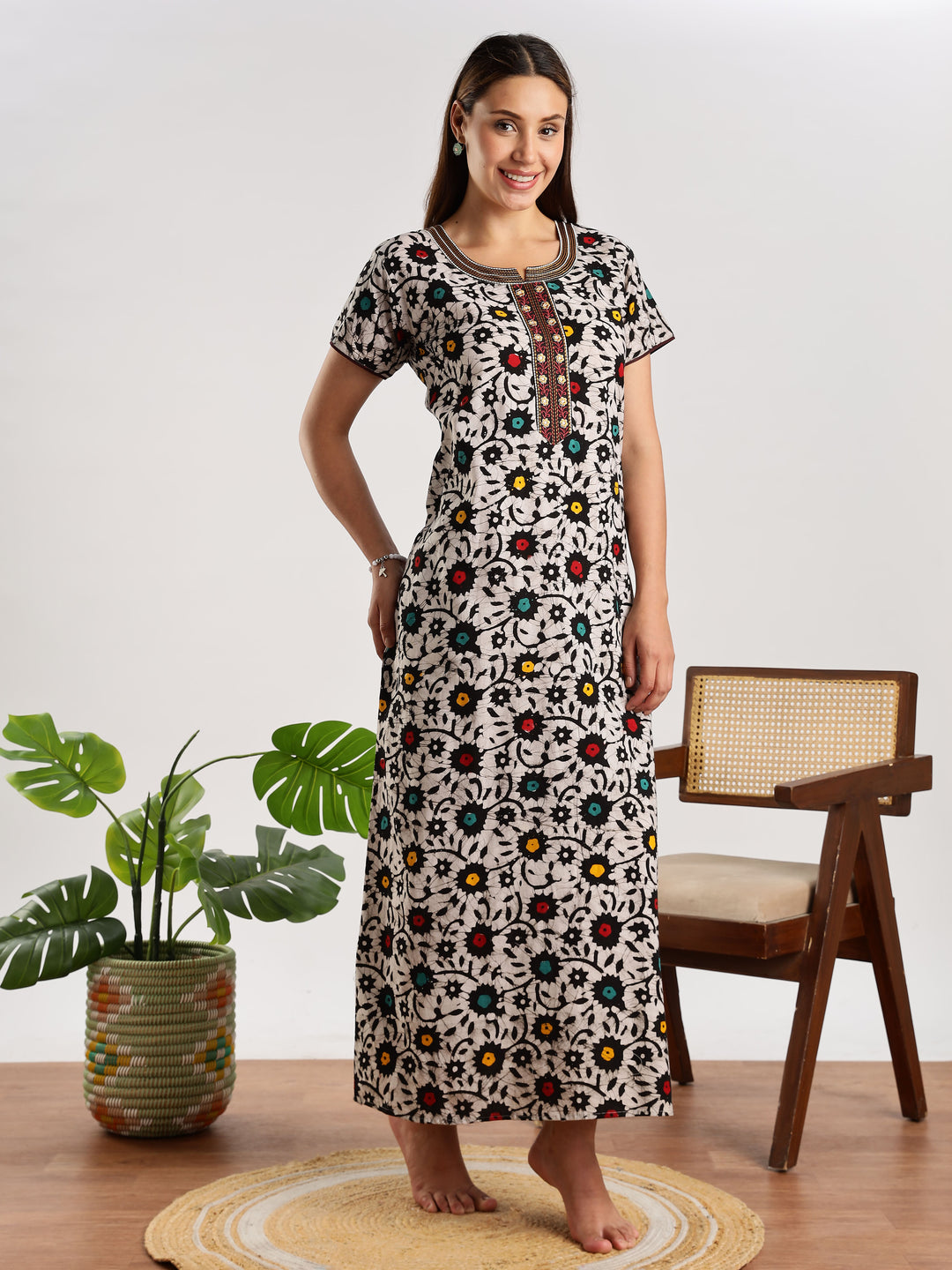 Flower Print Pure Cotton Nighty for Women