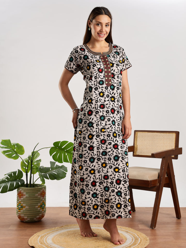 Flower Print Pure Cotton Nighty for Women