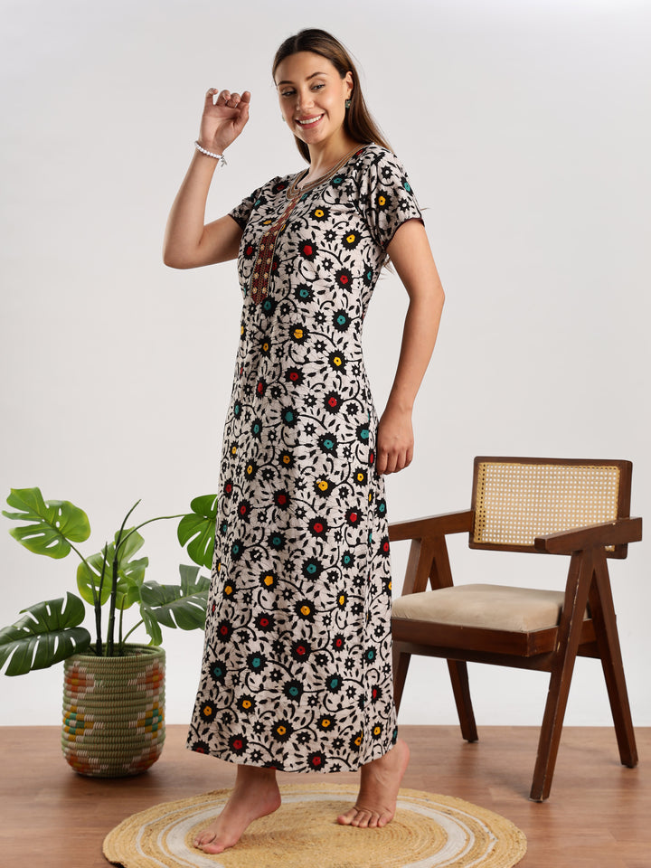 Flower Print Pure Cotton Nighty for Women