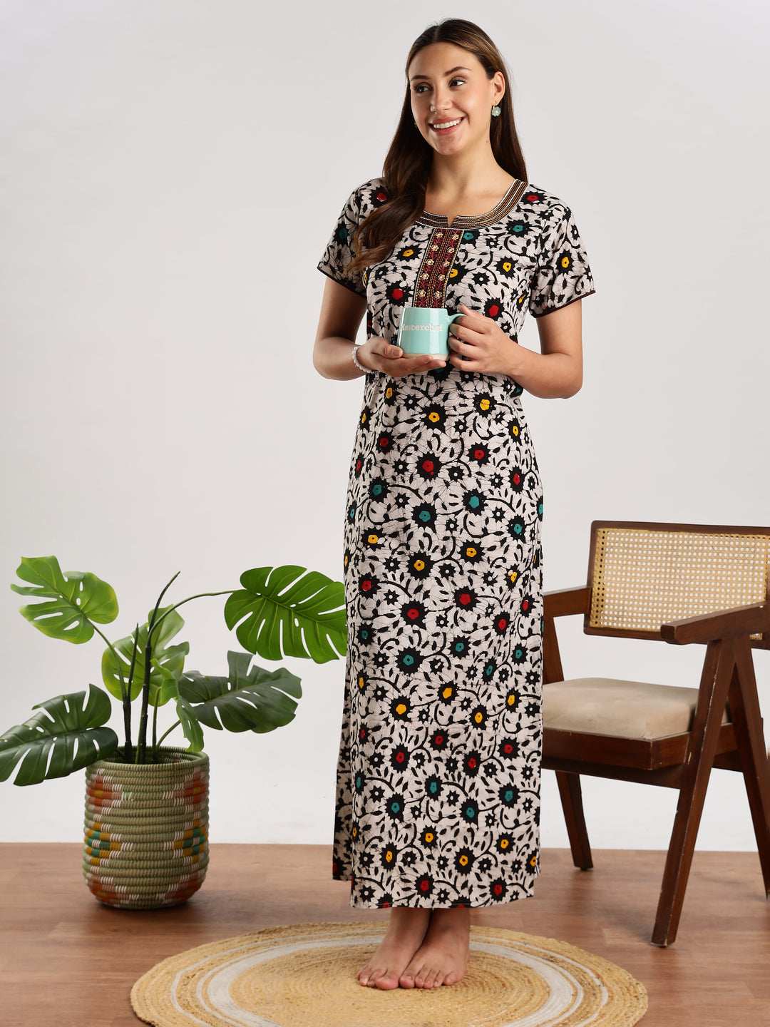Flower Print Pure Cotton Nighty for Women