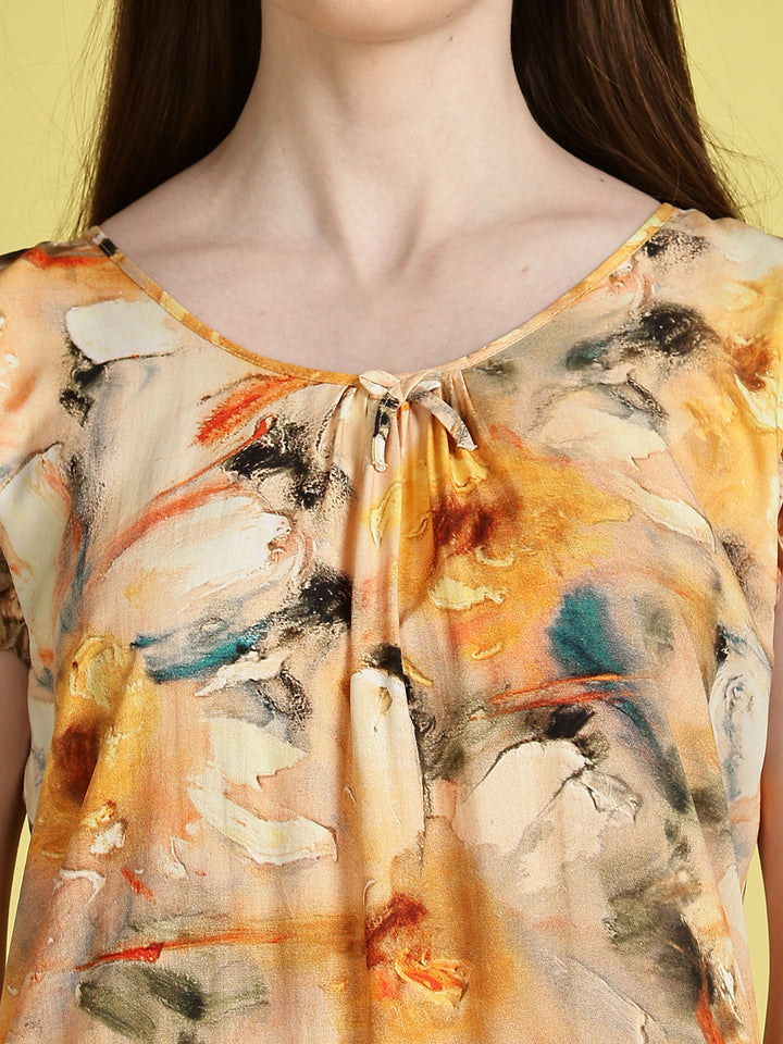 Rayon Floral Flower Yellow Sleeveless Nightdress