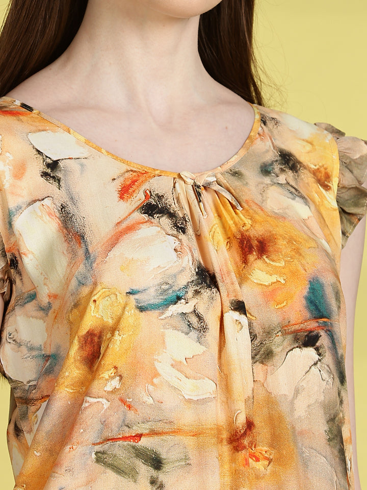 Rayon Floral Flower Yellow Sleeveless Nightdress