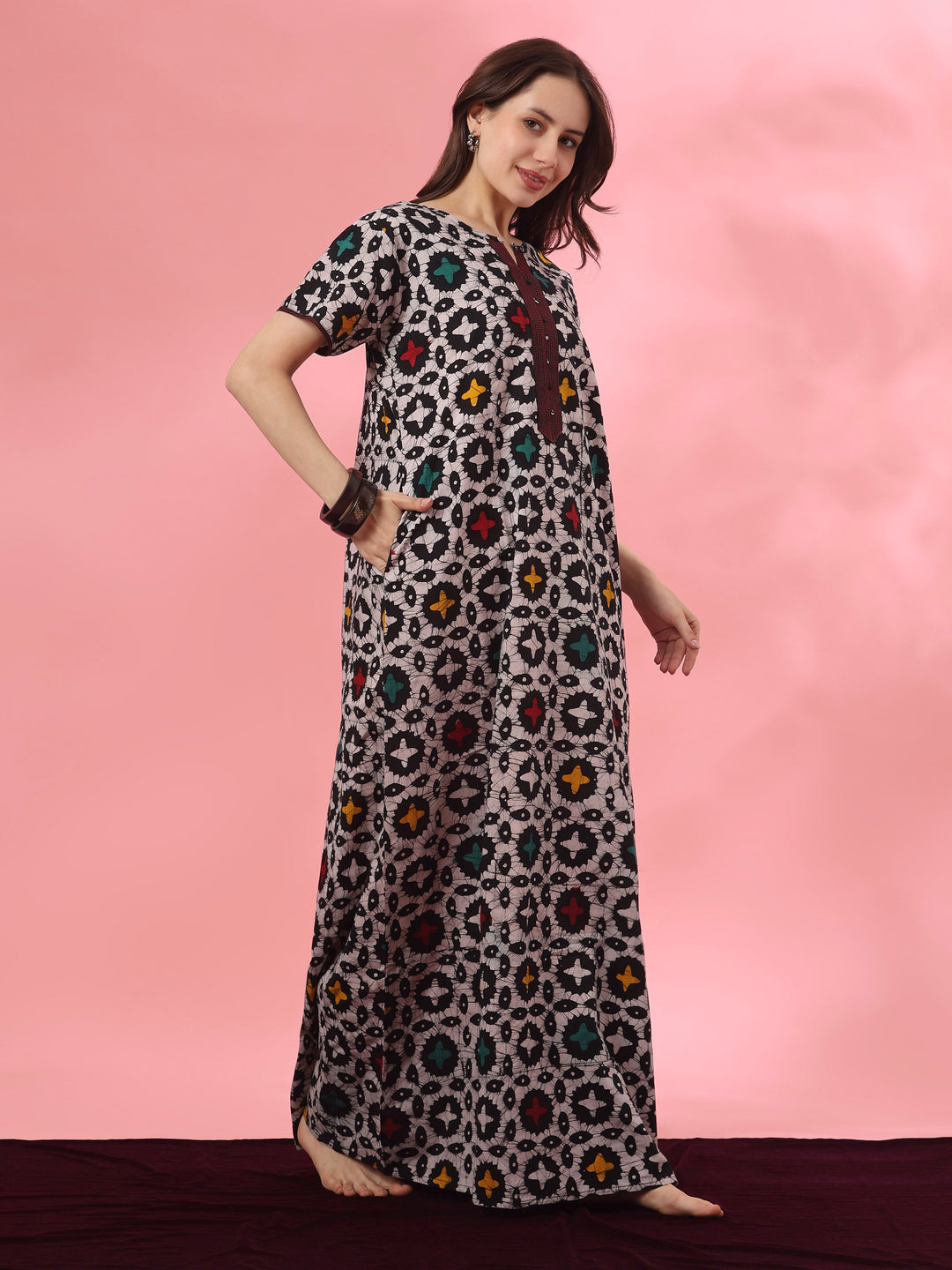 Pure Cotton Batik Star Print Nighty for Women