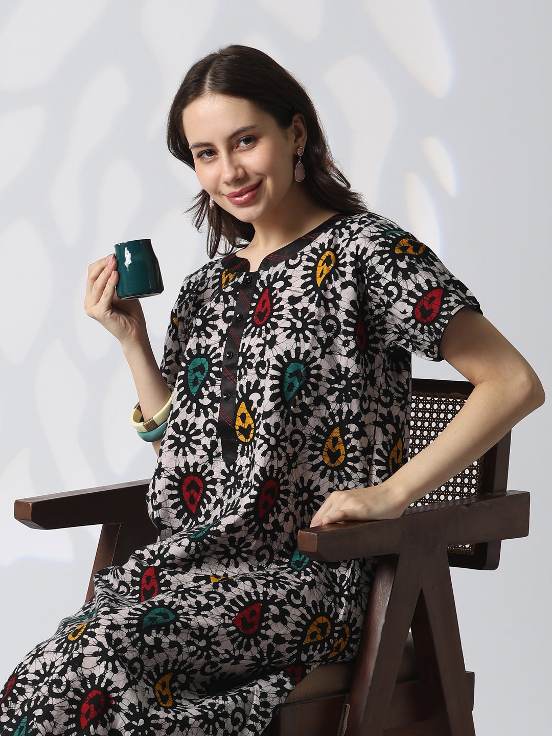 Pure Cotton Batik Leaf Print Nighty for Women