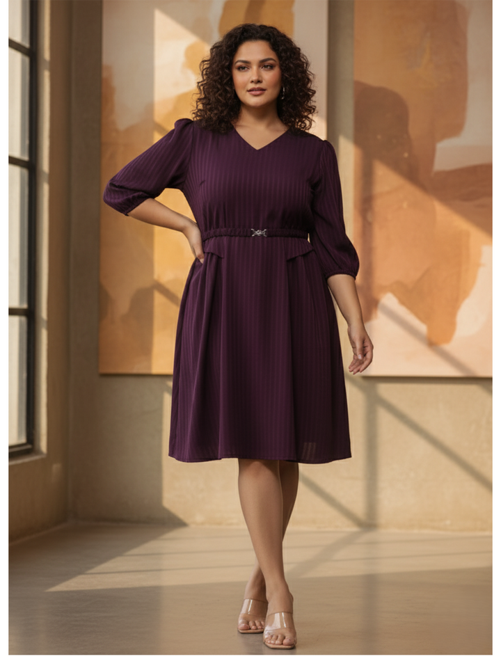 Plus Size V Neck Polyester Dress for Women Stylish and Elegant