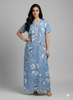 Sky Blue Rayon Designer Nighty for Women with Floral Print
