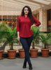 Dark Red Premium Cotton Blend Plus Size Top with Fancy Neck