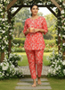 Coral Pink Pure Cotton Floral Pyjama Set for Women With Relaxed Fit