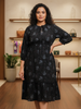 Plus Size Dresses India – Premium Fancy Neck Floral Printed 3/4th Dress Black