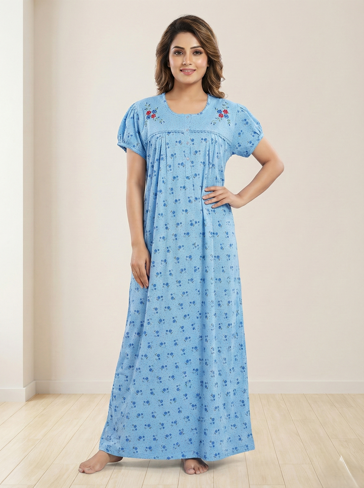 Cotton Blend Designer Nighty in Purple