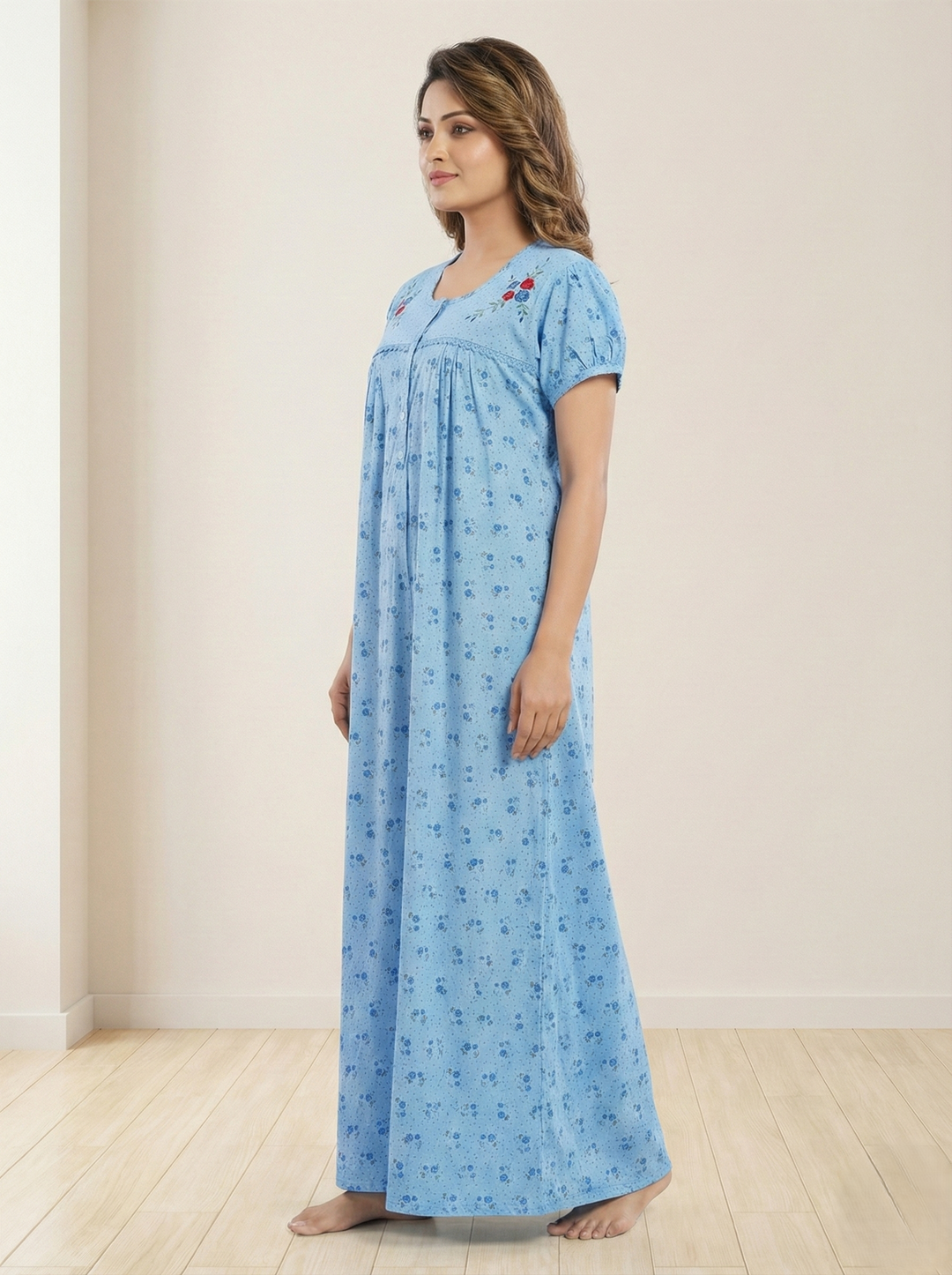 Cotton Blend Designer Nighty in Purple