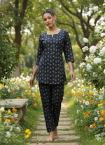 Midnight Blue Cotton Pyjama Set for Women Soft & Stylish Loungewear
