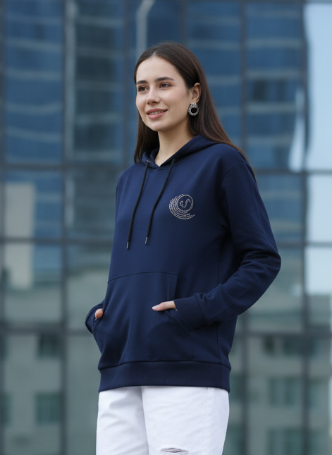 Hosiery Cotton Hoodie Navy Blue