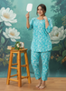 Aqua Blue Cotton Pyjama Set for Women Floral Nightwear & Loungewear