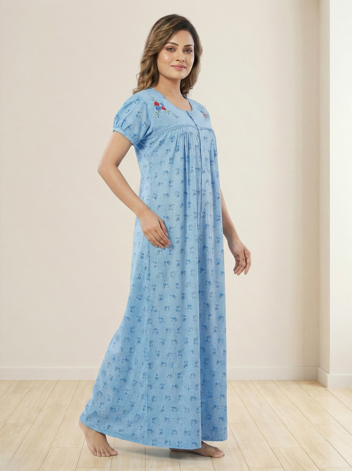 Cotton Blend Designer Nighty in Purple