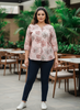 Peach Premium Cotton Blend Plus Size Top with 3/4th Sleeves