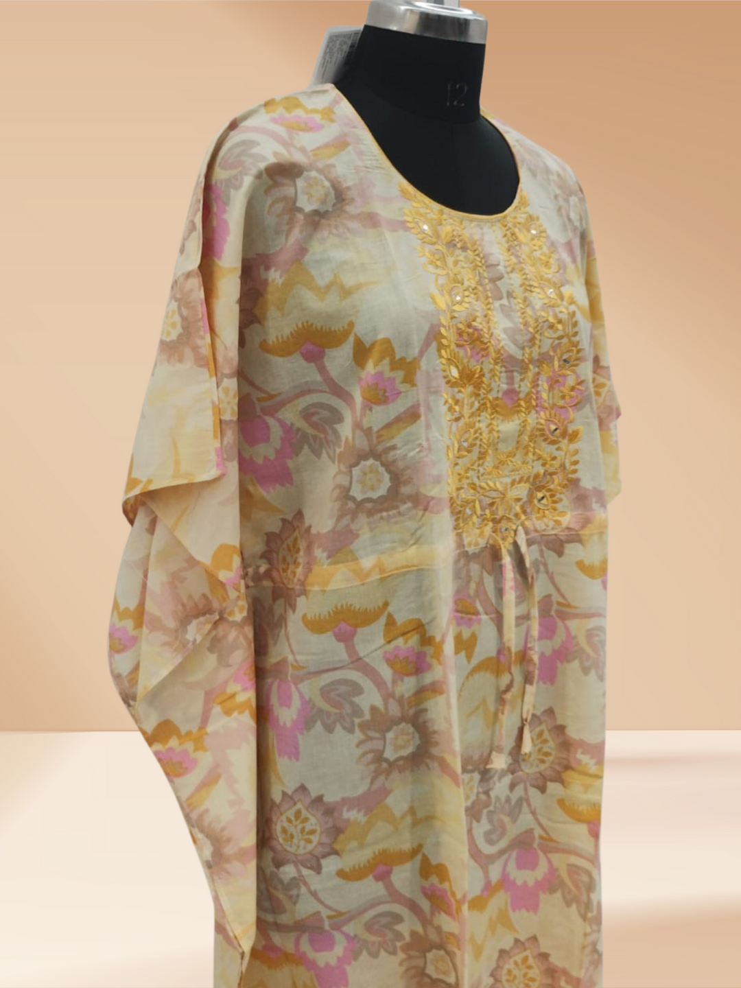 Golden Yellow Cotton Kaftan Nighty for Women