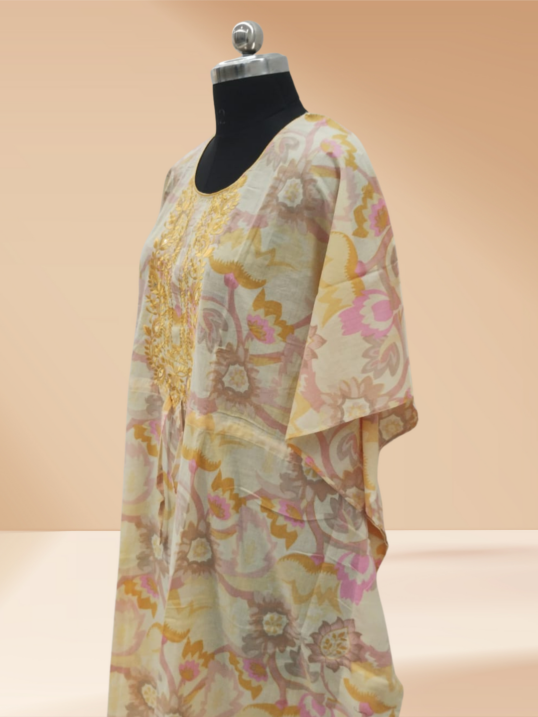 Golden Yellow Cotton Kaftan Nighty for Women