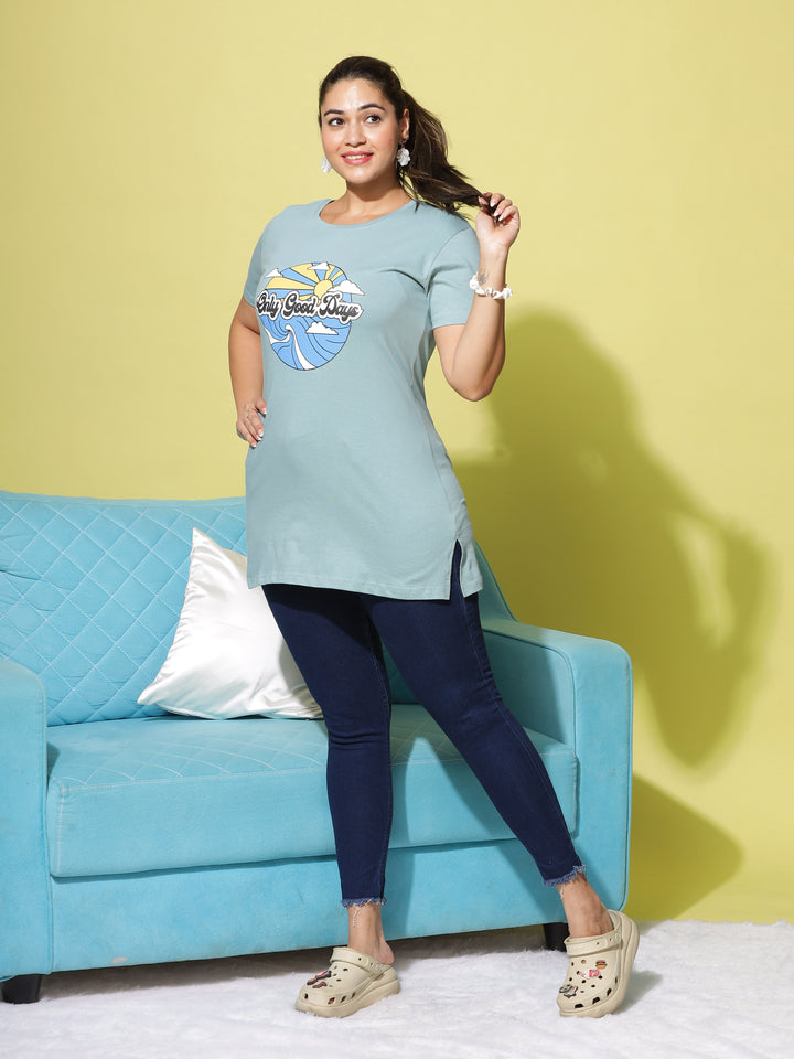 Premium Olive Green Graphic Long T-Shirt for Women 