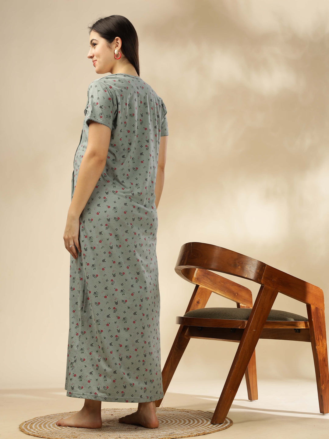 Greenish Green Maternity Night dress for Women