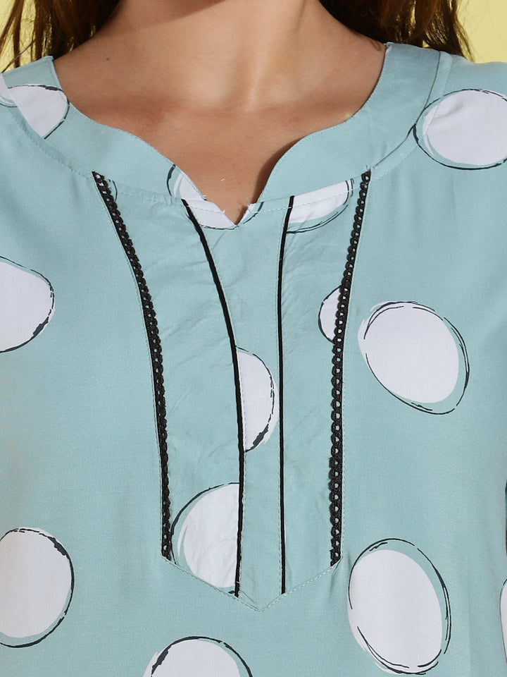Green Polka Dot Rayon Night dress for Women