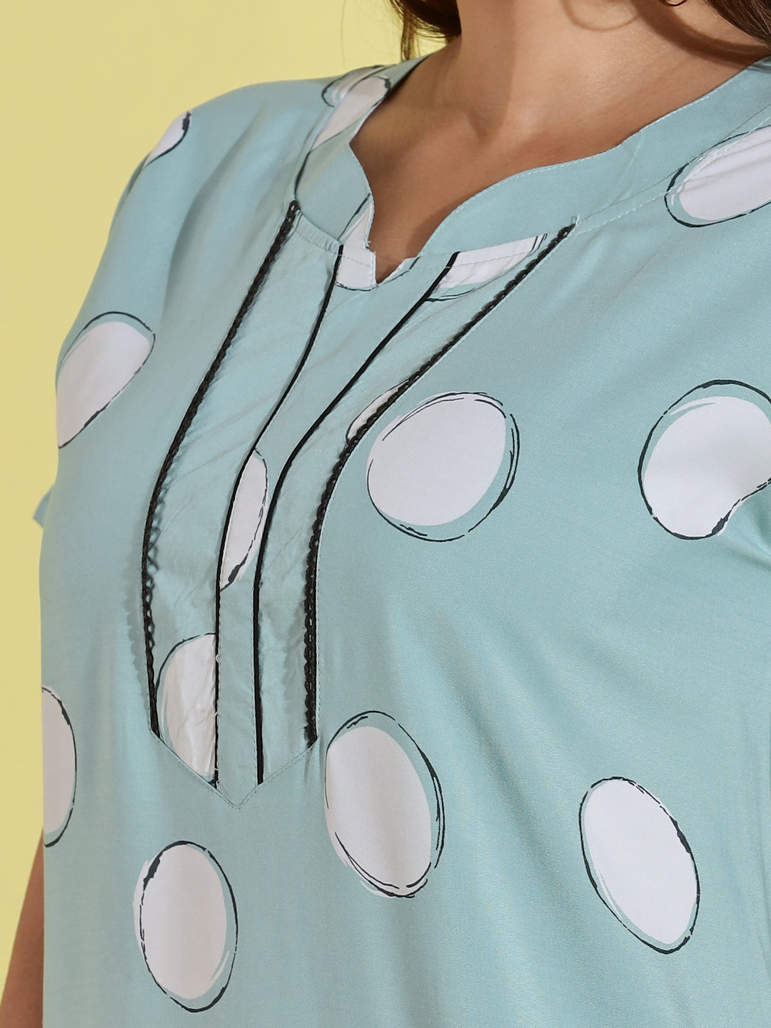 Green Polka Dot Rayon Night dress for Women