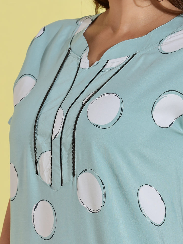 Green Polka Dot Rayon Night dress for Women