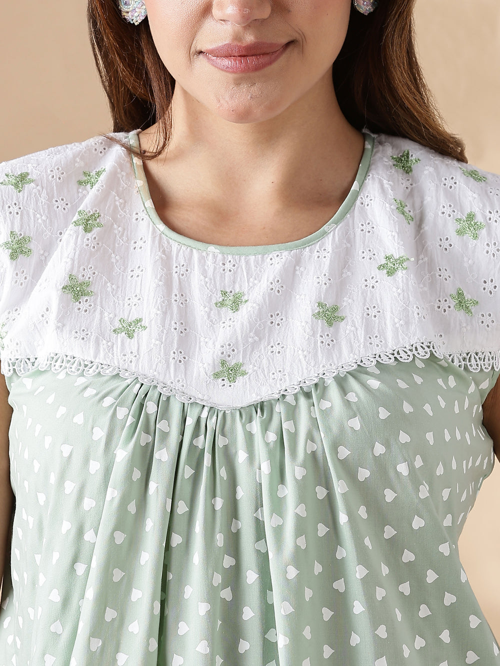 Green Cotton Sleeveless Branded Nighty for Women