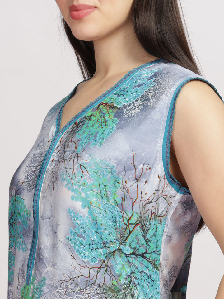 Trendy Cool Green Sleeveless Nighties for Women