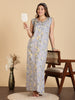 Sleeveless Nighty for Women in Grey Floral Rayon with Pocket