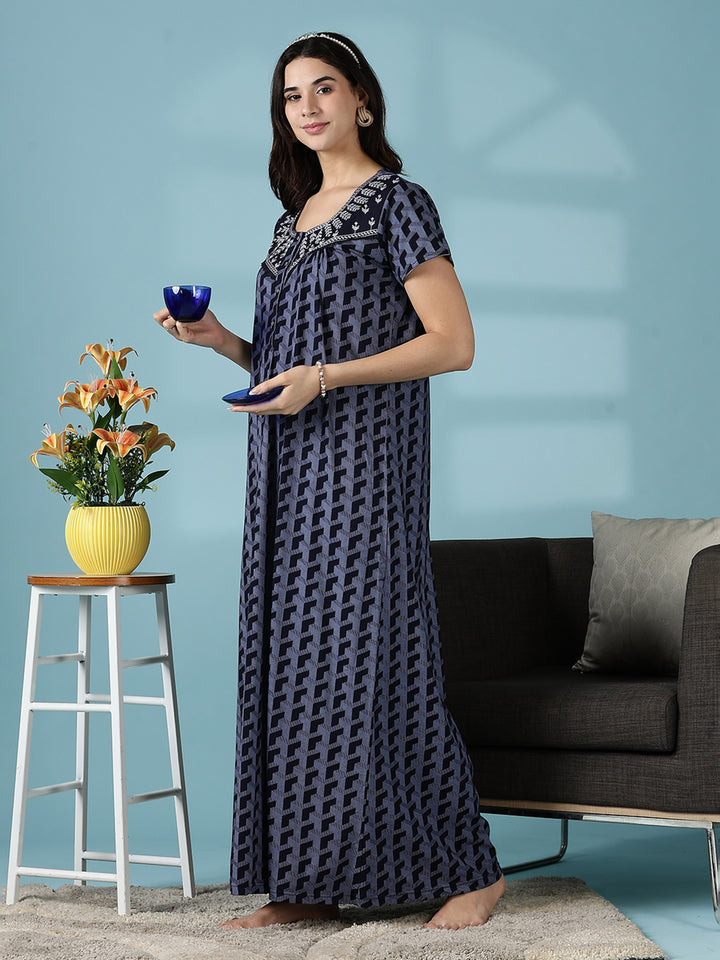 Grey Hosiery Cotton Designer Branded Nighty for Women