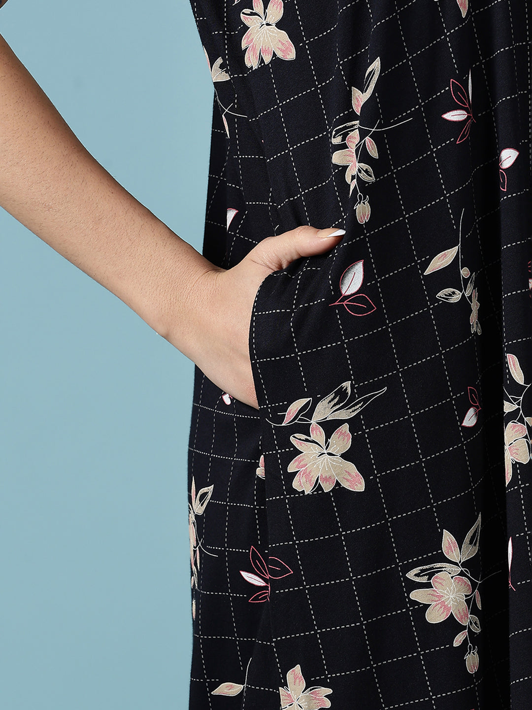 Hosiery Cotton Black Floral Designer Nighty Dress for Women