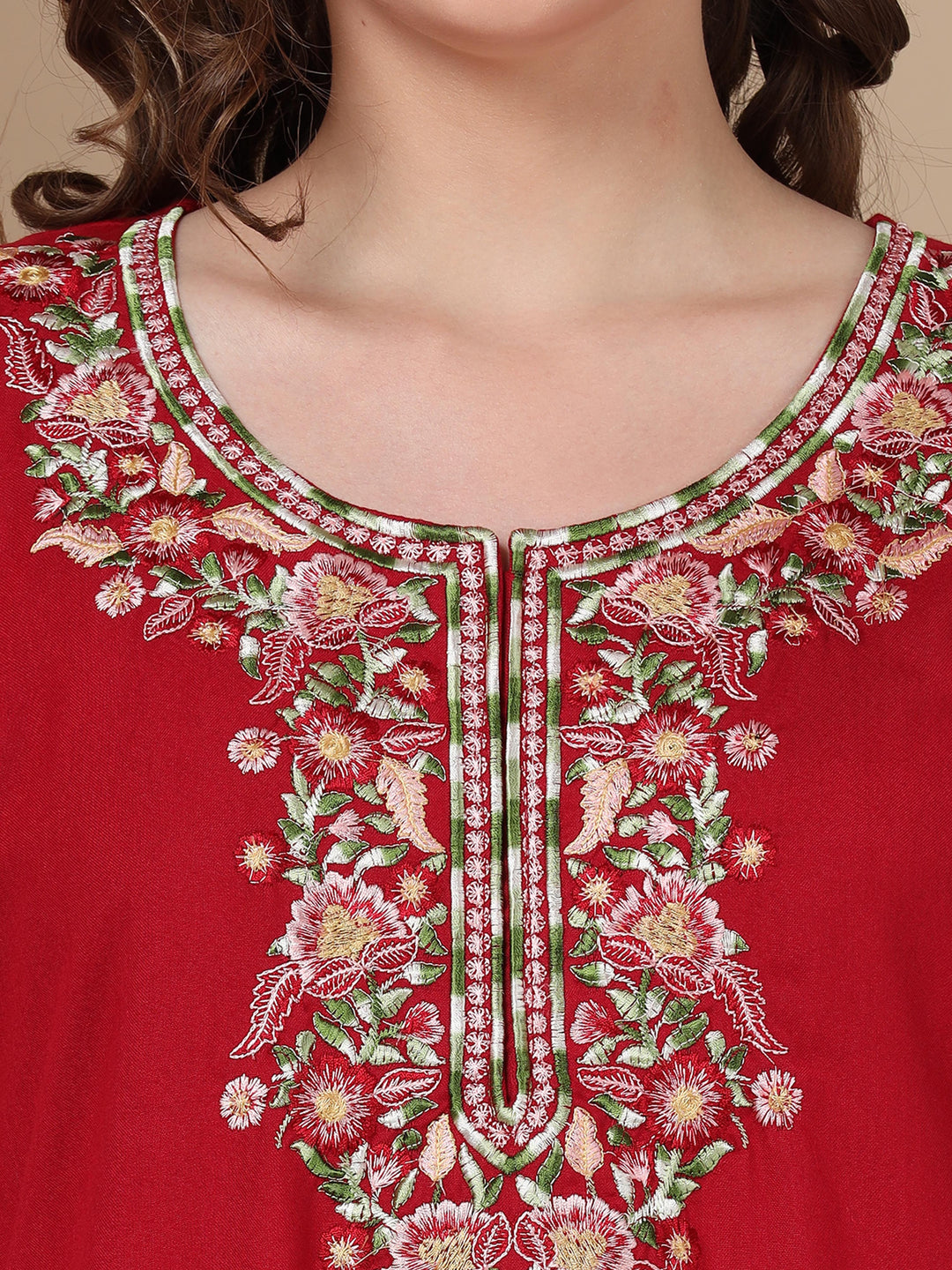 Embroidered Maroon Designer Alpine Nighty for Women