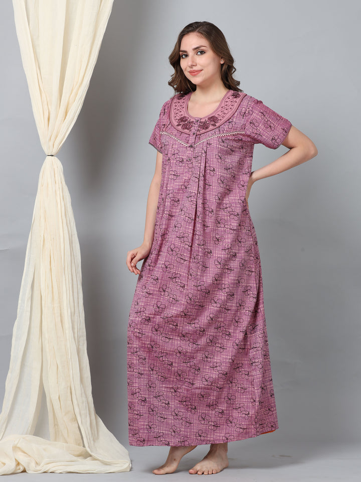  Micro Poly Viscose Nighty  Shop Latest Trend: Micro Poly Viscose Pink Designer Nighty- 9shines label 