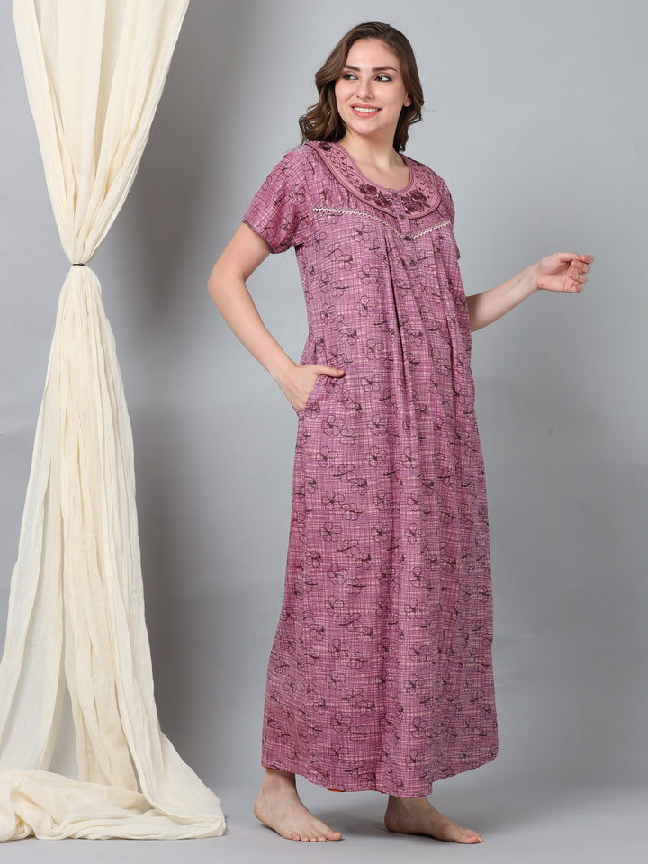  Micro Poly Viscose Nighty  Shop Latest Trend: Micro Poly Viscose Pink Designer Nighty- 9shines label 