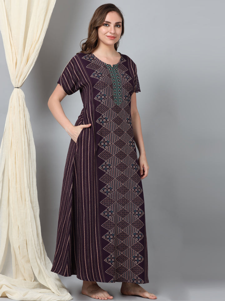  Alpine Nighty  Sensual Sophistication: Latest Designer Nighty Alpine Purple- 9shines label 