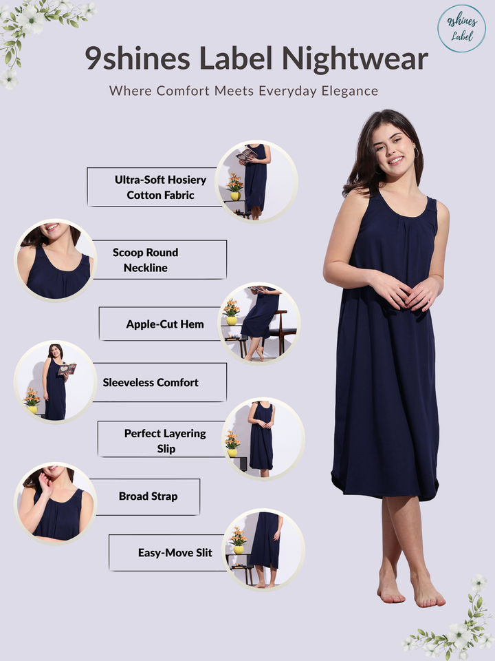 Navy Blue Sleeveless Nighty Slip for Effortless Comfort