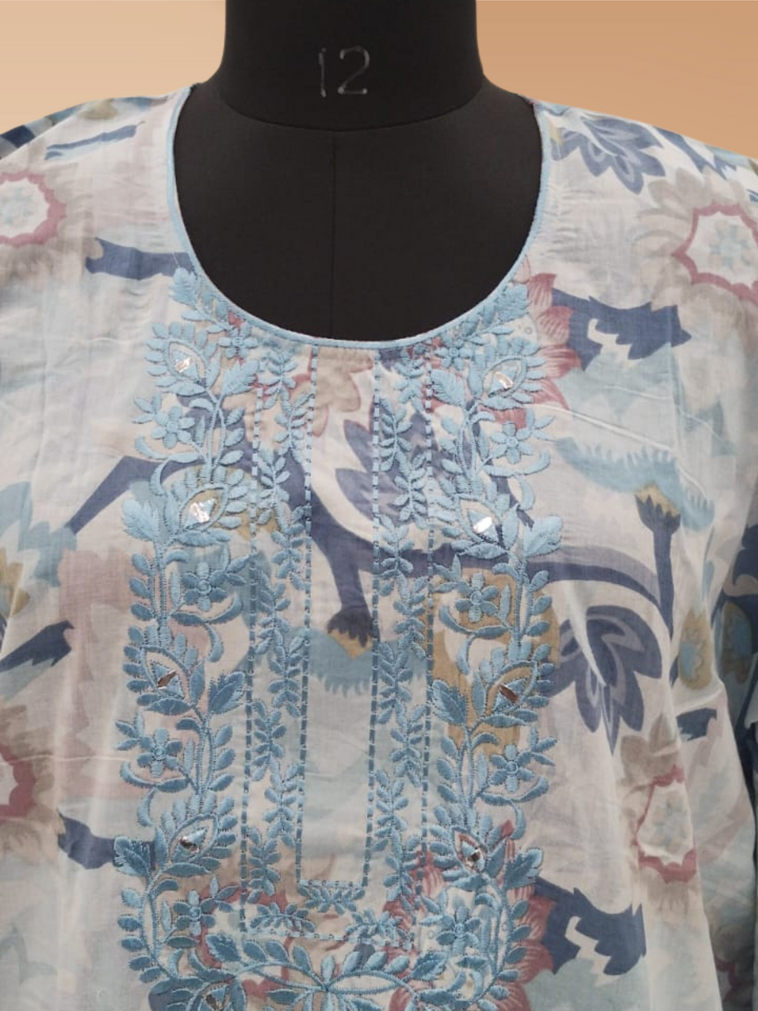 Ice Blue Cotton Kaftan Nighty For Women