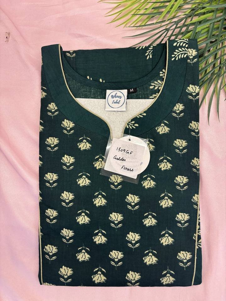 Breathable Pure Cotton Block Print Nighty with Side Pocket